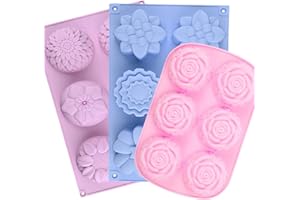 PSKJATIN Soap Molds Silicone Shapes-3PCS 6 Cavities Flower Soap Mold,Silicone Molds for Soap Bath Bombs Shower Steamer Lotion Bars
