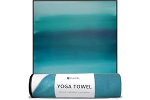 Eunzel Hot Yoga Towel, Non Slip Yoga Mat Towel Sweat Absorbent Printed Yoga Towel with Grip Dots for Hot Yoga, Pilates and Workout 72"x 24", Teal Flow
