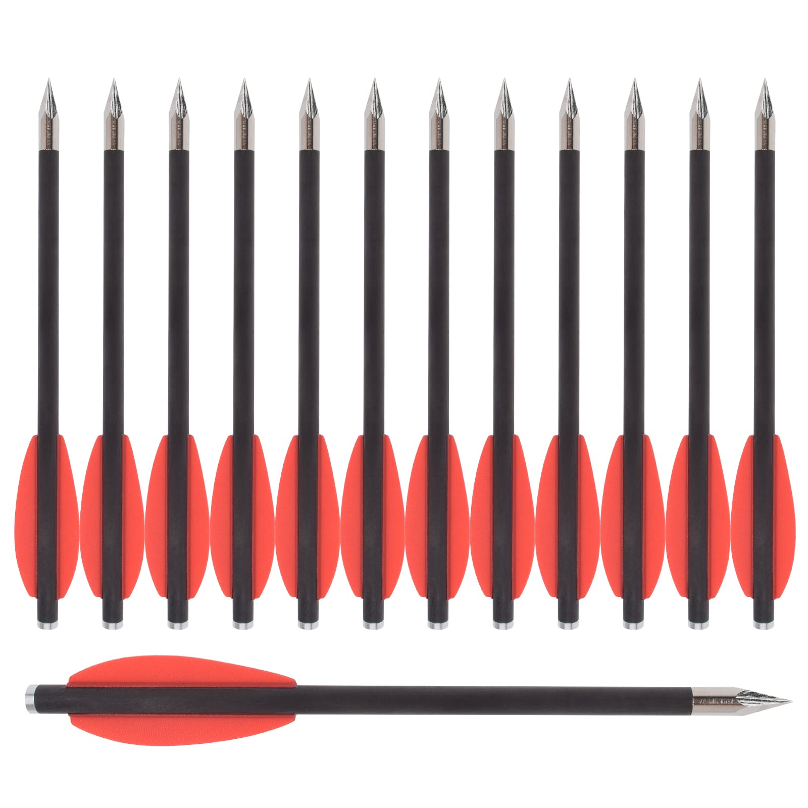 NIKA ARCHERY 6.3" Carbon Crossbow Bolts Mini Pistol Crossbow Bolts Arrows with Steel Broadhead Tips for 50-80lbs Pistol Crossbow Precision Target Practicing Shooting and Small Hunting (Pack of 12)