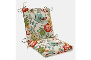 Pillow Perfect Bright Floral Indoor/Outdoor Solid Back 1 Piece Square Corner Chair Cushion with Ties, Deep Seat, Weather, and Fade Resistant, 36.5" x 18", Ivory Alastriste, 1 Count