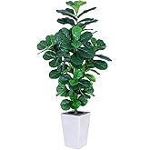 AQUGQ Fiddle Leaf Fig Tree, 5ft Tall Fake Silk Tree in White Planter, Faux Floor Plants with 108 Fiddle Leaves, Artificial Plants for Home Office Decor Indoor