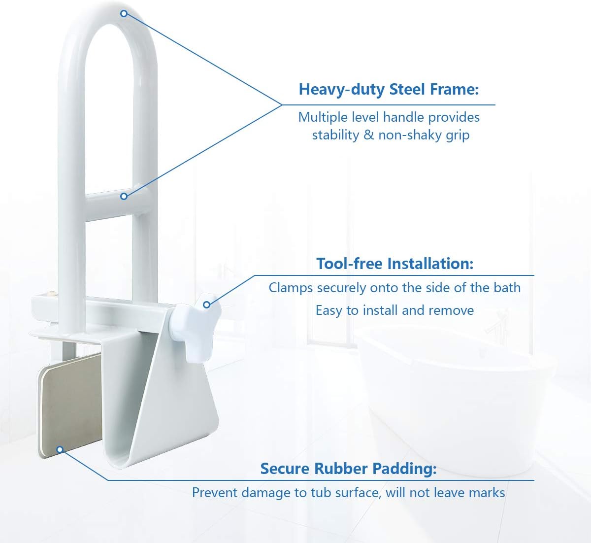 Butizone Bathtub Safety Rail, Medical Adjustable Tub Grab Bar Handle Clamp Safety Handrail Support for Seniors and Elderly: Health & Personal Care