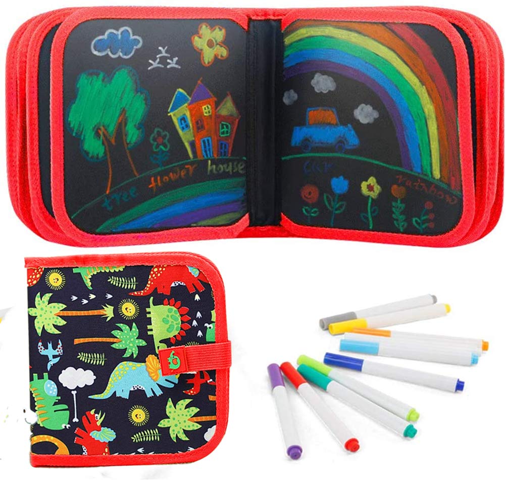 Felly Drawing Toys for Kids, Erasable Drawing Pad 8"x8" Double-Sided Graffiti Blackboard with 12 Colored Erasable Pens, Toddler Toys for Boys Girls Gift Age 3 4 5 6 7 8 Year Old (Blue)