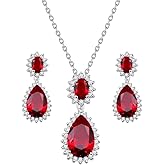Lavencious Teardrop Dangle Necklace & Earring Sets for Women Trendy AAA Cubic Zirconia for Women
