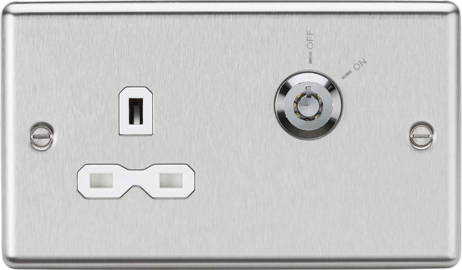 Knightsbridge 13A 1G DP Lockable socket - Brushed Chrome with white insert, (CL9LOCKBCW)