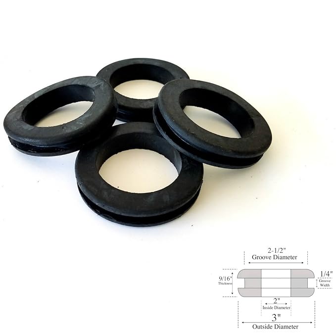 Lot of 4 Large Rubber Grommets 2" Inside Diameter Fits 21/2" Panel