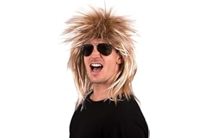 Kangaroo 80’s Rockstar Men’s Wig – 80s Costume Accessory for Adults – Long Spiky Mullet Wigs for Men and Women – Halloween Rocker Cosplay Wig (Dirty Blonde Color)