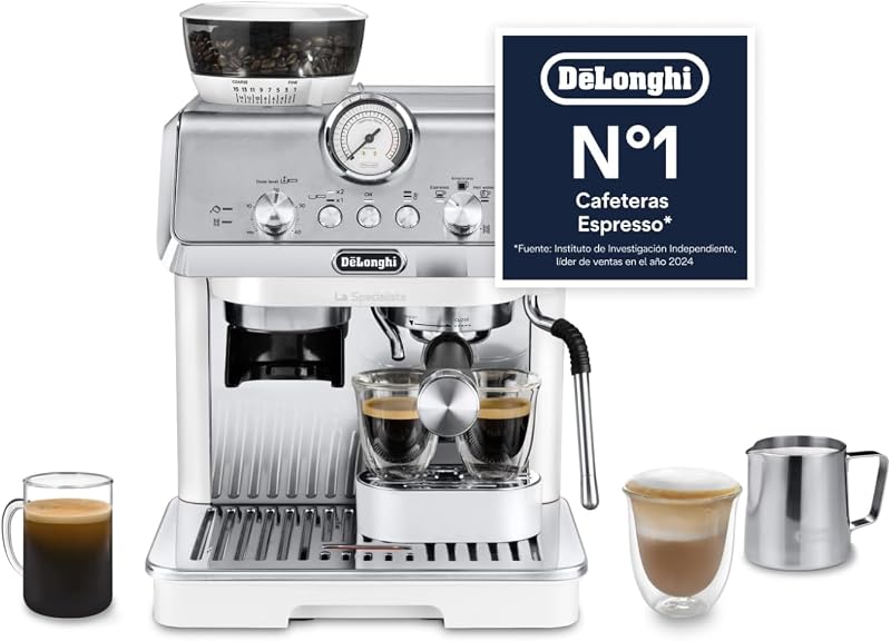 De'longhi la especialista arte ec9155.w, máquina de café expresso manual, tecnologia de moagem de sensor e 8 configurações, controle ativo de temperatura, bocal de leite mylatte art, 1550w, branco