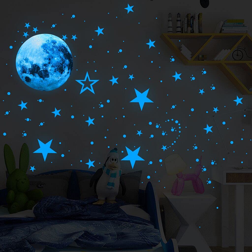 Alnicov 435 Pieces Glow in The Dark Stars Stickers,Luminous Moon Star Dot Stickers Fluorescent Glow Wall Ceiling Sticker Decals for Bedroom Living Room Birthday Christmas Decoration Blue