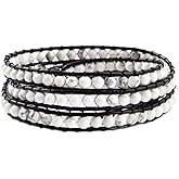 xinpeng Handmade Alloy Leather Natural Stone Bead Statement Bracelet Bangle Cuff Rope 3 Wrap Adjustable Jewelry Collection