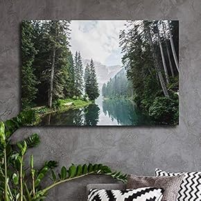 Canvas Wall Art - Clear Lake and Mountain in The Forest - Giclee Print Gallery Wrap Modern Home Art Ready to Hang - 12x18 inches