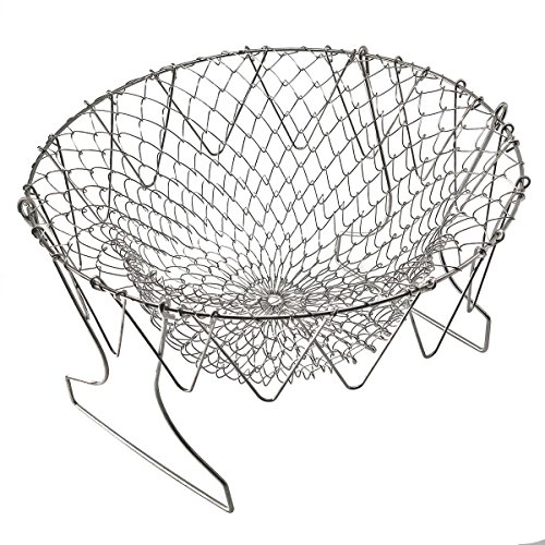 DayCount Foldable Deep Fry Steam Basket Stainless Steel Fryer Basket Present Fried Chip Strainer Portable Frying Net