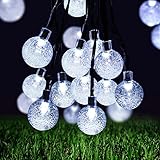 Solar String Light 8 MODES 20 ft 30-LED Globe Solar Powered Christmas Outdoor Lights Fairy Crystal Ball Waterproof Lights for Home Patio Lawn Garden Wedding Party(White)