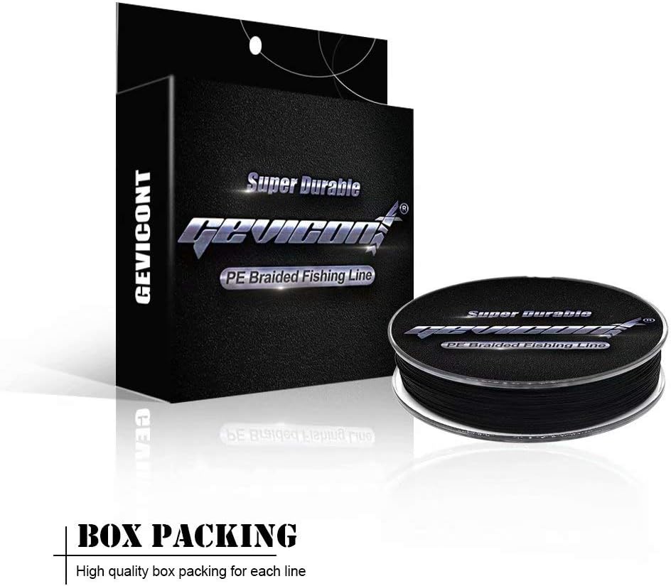 GEVICONT New PE Braided Fishing Line Super Durable 150Yds 300Yds 500Yds 8lbs-100lbs Black & White Color 4 Strands