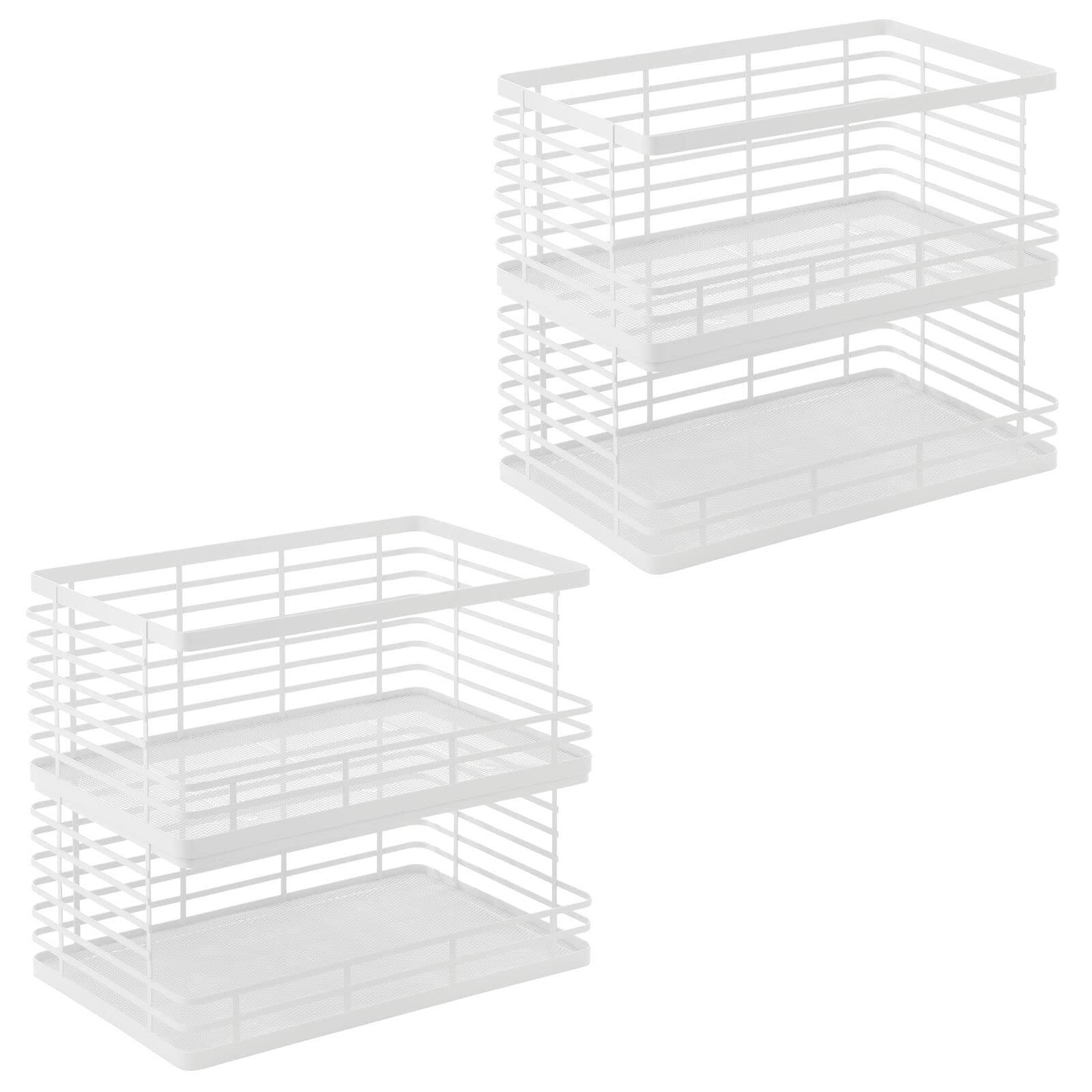 Photo 1 of mDesign Wide Stackable Metal Wire Food Baskets with Open Front for Kitchen, Pantry, Cabinet, Countertop, Bin for Fruit, Vegetable, and Snack Storage Organizer, Carson Collection, 4 Pack, Matte White