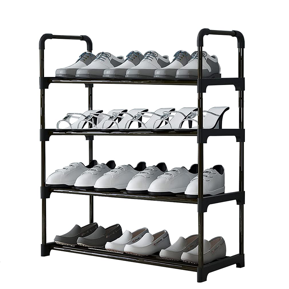 XIANGLV Shoe Rack, 4-Tier Shoe Rack Small, Can Hold 12 Pairs of Shoes, Shoe Shelf Storage Organizer,Anti-Rust Coating, Suitable for Dormitory, Rental House, Balcony,Stacking Up Shoe Shelf