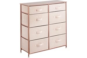 mDesign 35.3" High Steel Frame/Wood Top Storage Dresser Furniture Unit, 8 Removable Slim Fabric Drawers - Tall Bureau Organizer for Bedroom, Living Room, Closet - Lido Collection, Light Pink/Rose Gold