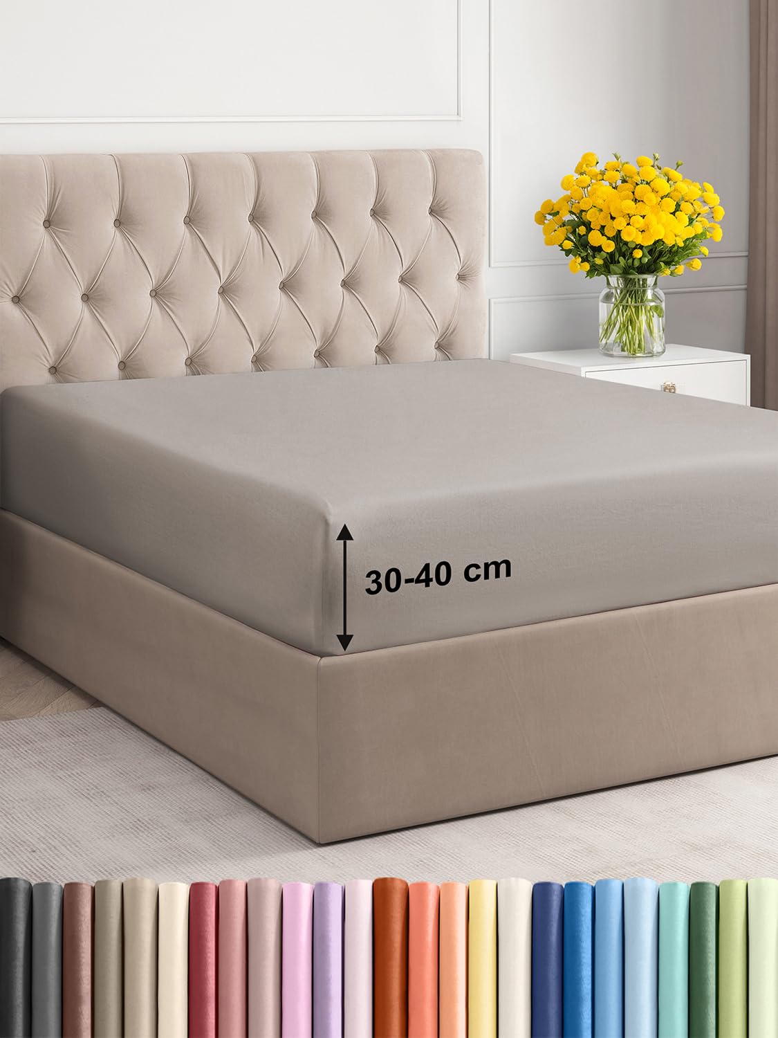 Spannbettlaken 140x200cm - Extra Tiefes Spannbetttuch für Matratzen bis 40 cm (16") Höhe - Weiche Gebürstete Polyester Mikrofaser - Knitterfrei, Schrumpf- & Farbbeständig - Oeko-TEX - Hellgrau