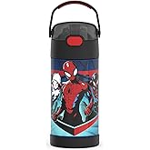 THERMOS FUNTAINER Water Bottle with Straw - 12 Ounce - Kids Stainless Steel Vacuum Insulated Water Bottle with Lid, Spider-Man