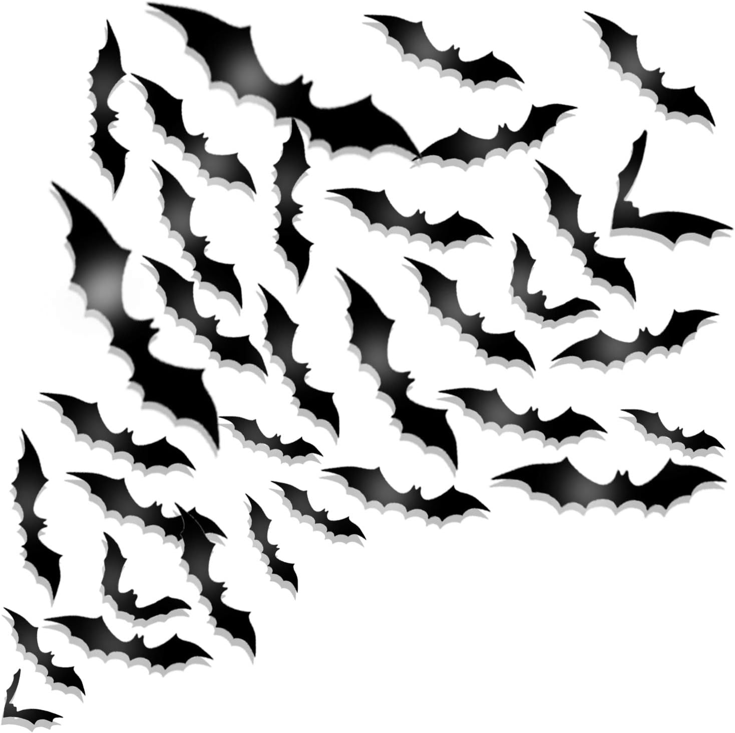 Whaline 72 Pack Halloween 3D Bats Stickers Plastic Wall Bat Decals for Home Window Decor Party Supplies (Black) - - 