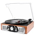 1byone Belt-Drive 3-Speed Stereo Turntable with Built in Speakers, Natural Wood