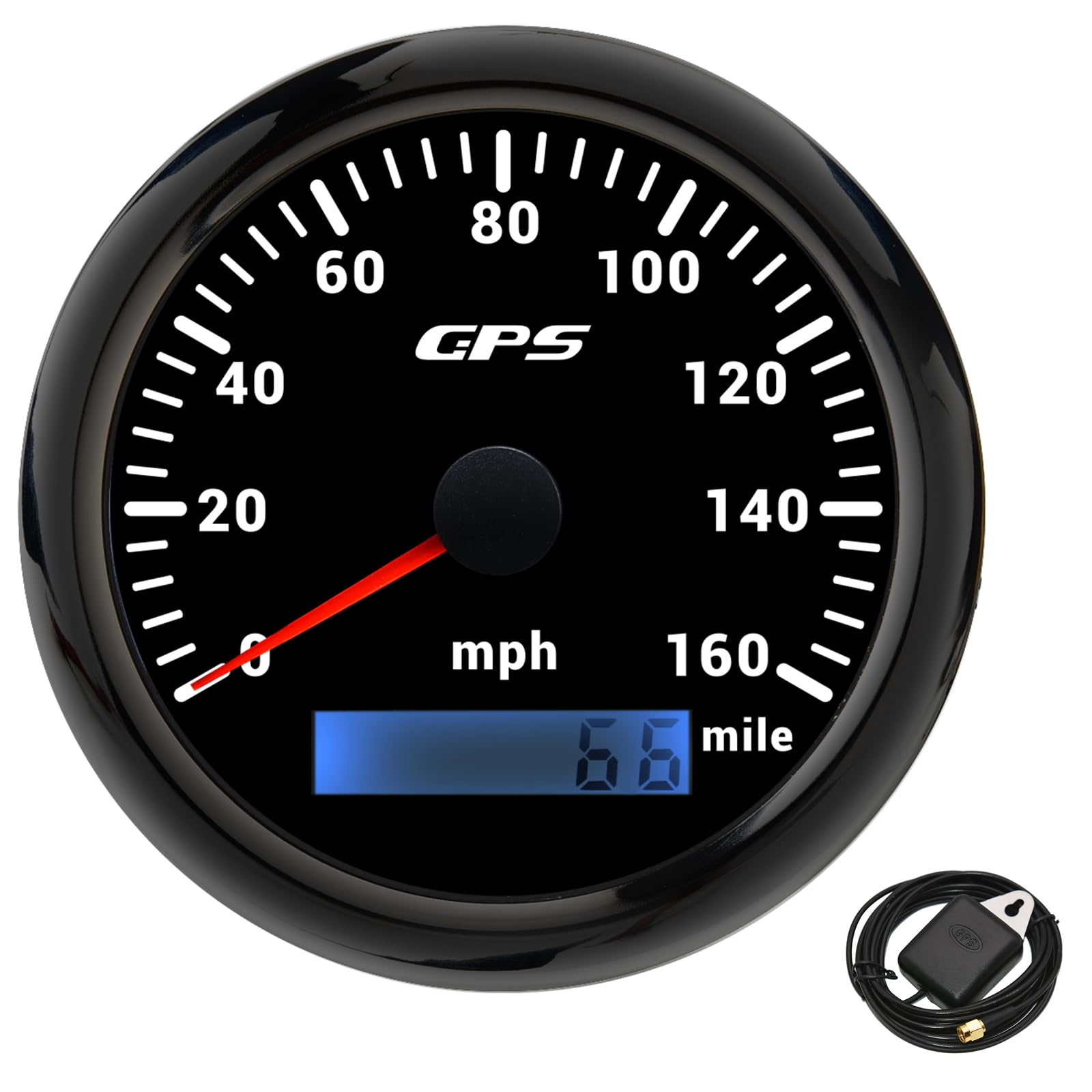 Universal 85mm GPS Speedometer Gauge, 0-160 MPH, 7-Color Backlight, w/GPS Antenna - for Car, Truck, Motorcycle, Boat, Marine Vehicles — image 1