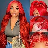 mululi 30 Inch Red Wig Human Hair Pre Plucked Red Lace Front Wigs Human Hair 200% Density 13x4 Colored Wigs for Women Body Wa