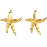 RAUCHBE Gold Starfish Earrings for Women Textured Starfish Stud Earring Summer Beach Earring Vacation Jewelry