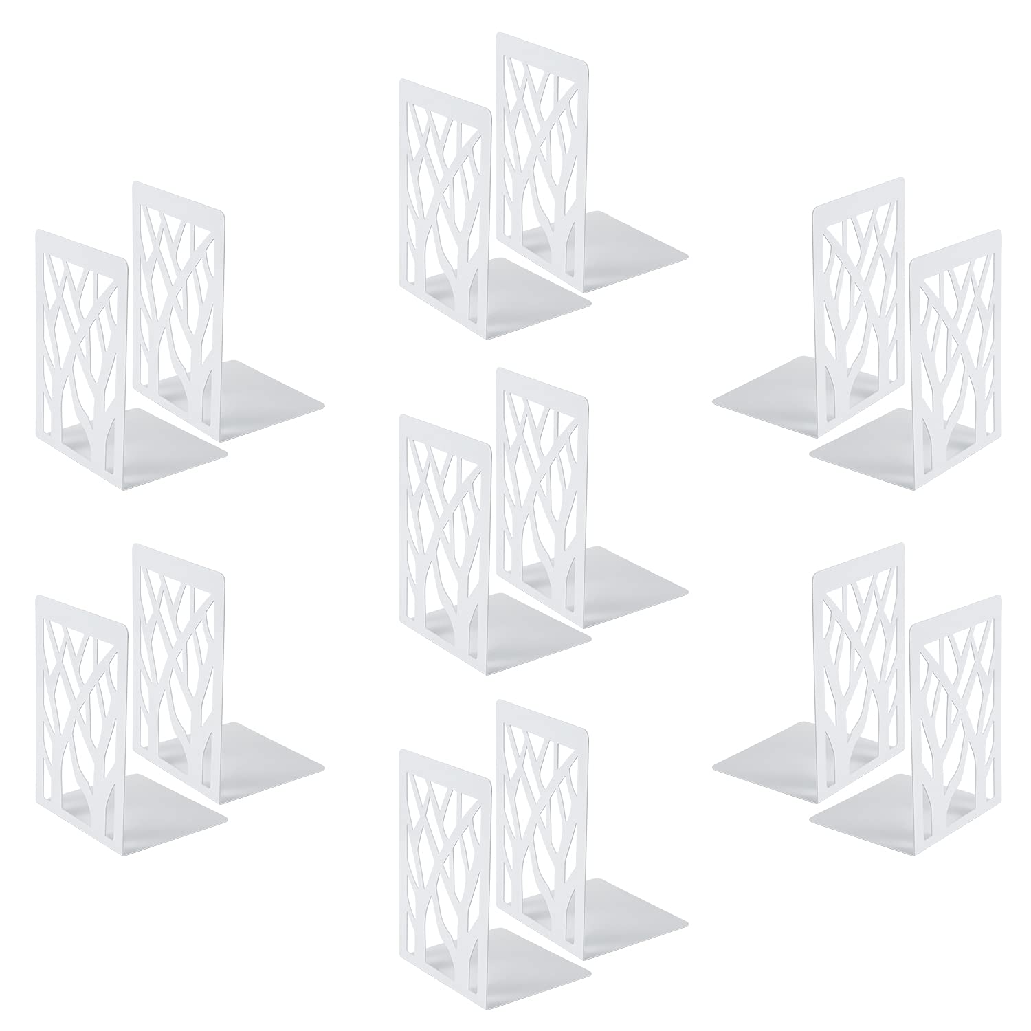 7 Pairs Book Ends, MSDADA Desk Bookends Heavy Duty, Book Ends Holder for Shelves, Metal Bookends for Office&School, Book Shelf Holder Home Decorative, Bookend Supports, Book Stoppers(White)