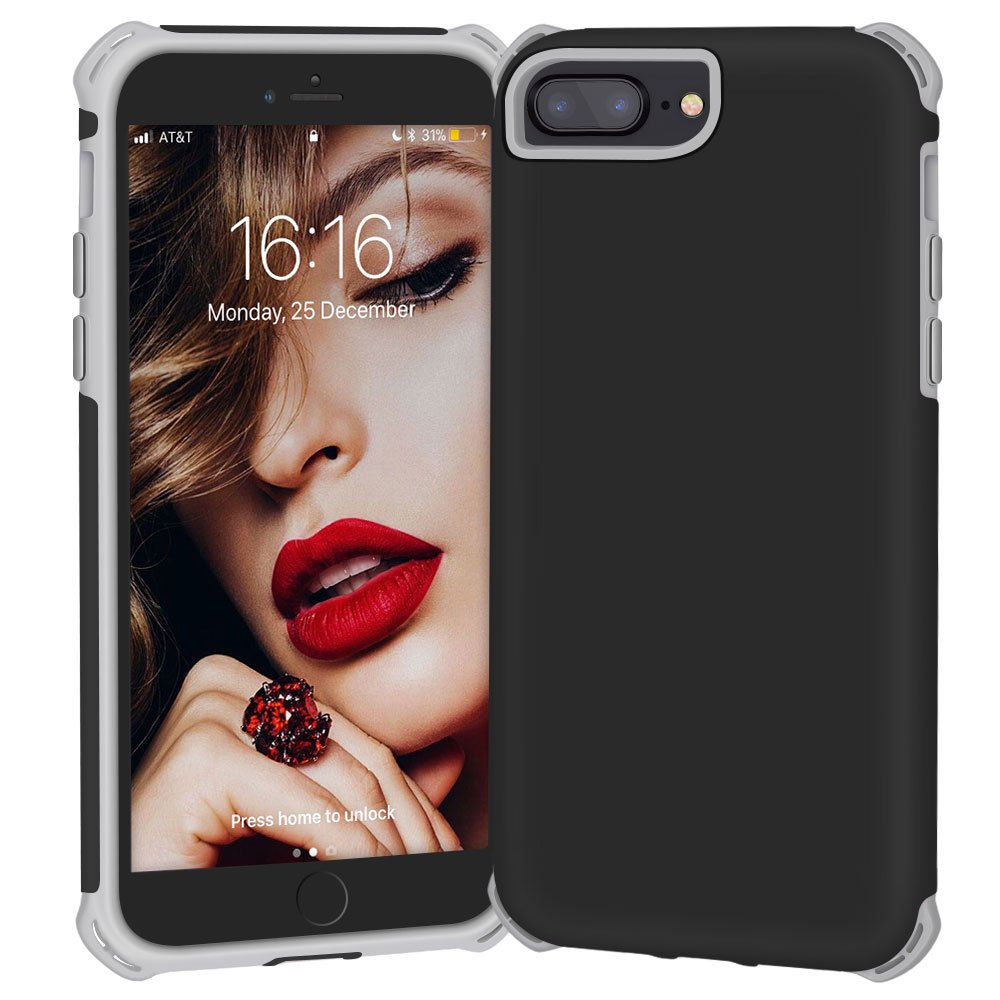 iPhone 8 Plus Case, iPhone 7 Plus Case, iPhone 6 Plus Case, JASBON Dual Layer Soft TPU Hard PC Defender Case Smooth Surface Anti-scratch Cover Drop Protection Case for Apple iPhone 8/7/6 Plus-Black