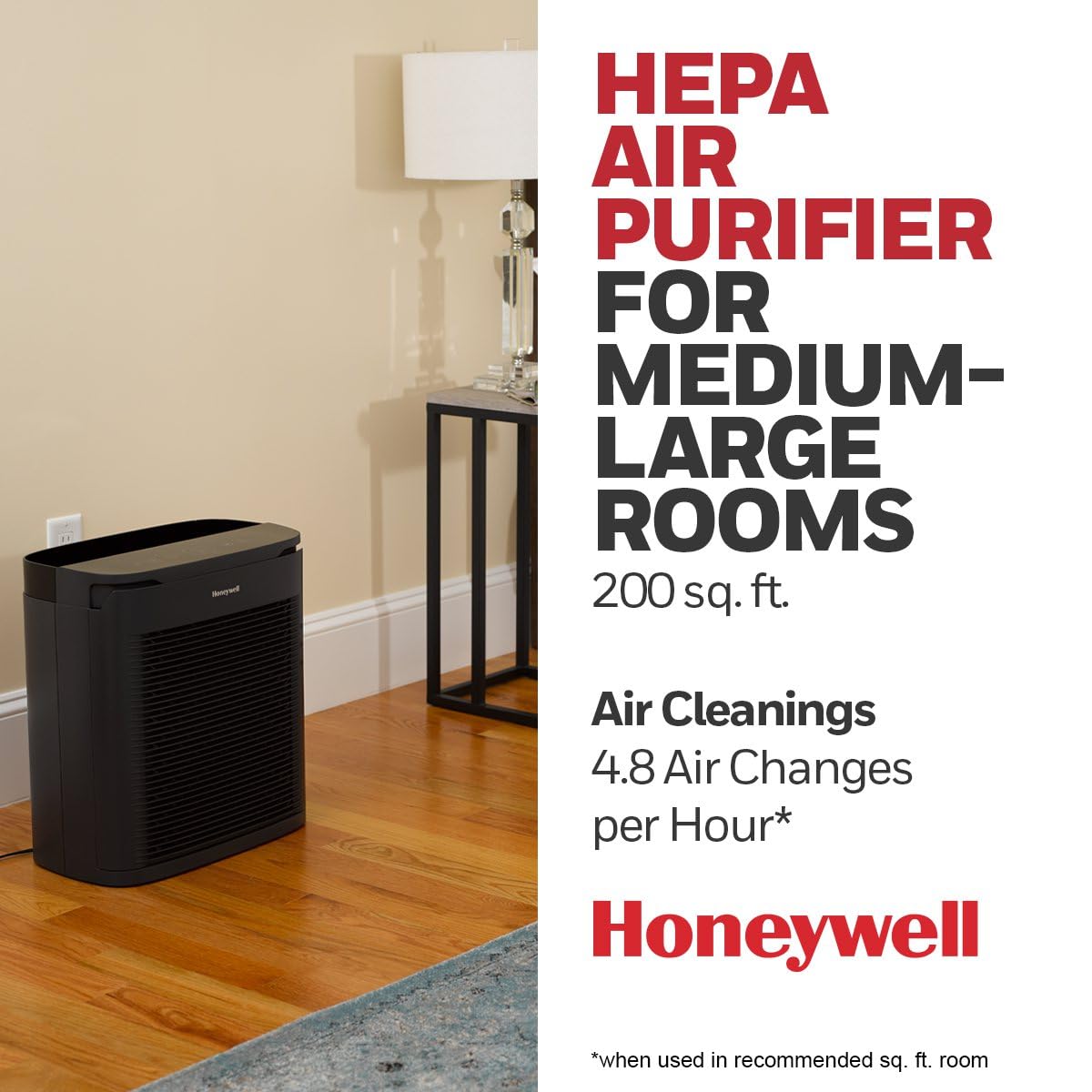 Honeywell PowerPlus HEPA Air Purifier for Home, 968 Ft² Rooms in 1 hour, Reduces Allergens, Dust, Pollen, All Smoke Types, Pet Dander and Odors, Black, HPA3100