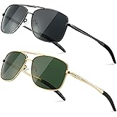 SUNGAIT Men's Polarized Square Aviator Sunglasses Durable Metal Frame for Fishing Driving Golf 100% UV Protection