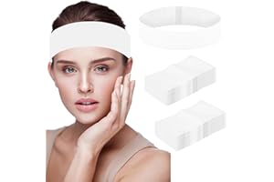 100pcs Disposable Headbands for Spa, Non-Woven Facial Headband with Adjustable Magic Tape Stretchable Hair Band for Makeup Sk