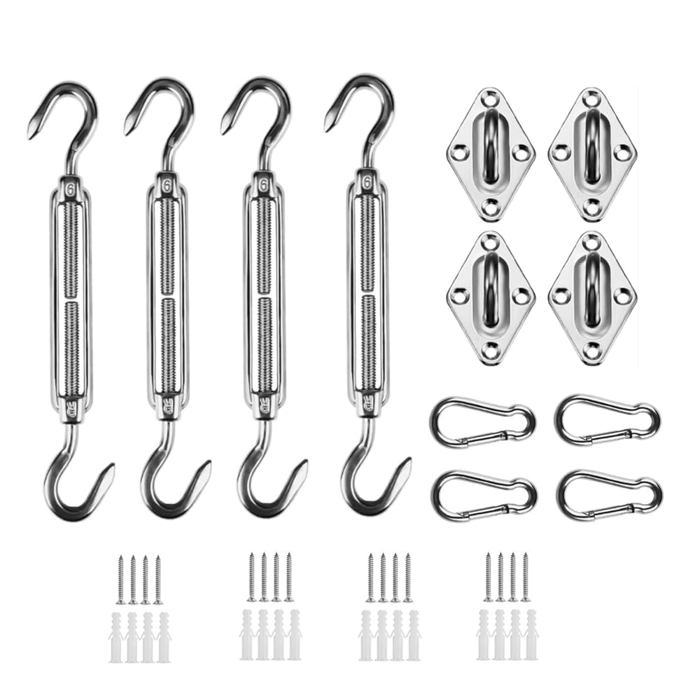 Sun Shade Sail Fixing Kit, 304 Stainless Steel Sun Sail Shade Hardware Kit for Garden Rectangle and Square