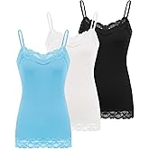 Kate Kasin Women's Adjustable Spaghetti Strap Lace Trim Cami Tunic Tank Top 3PACK