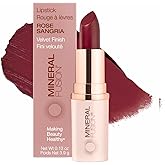 Mineral Fusion Long-Lasting Lipstick, Vivid & Smudge-Free Lip Color with Avocado Oil, Cocoa Seed Butter, Free of FD&C Dyes, Paraben and Gluten, Rose Sangria