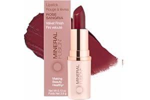 Mineral Fusion Long-Lasting Lipstick, Vivid & Smudge-Free Lip Color with Avocado Oil, Cocoa Seed Butter, Free of FD&C Dyes, Paraben and Gluten, Rose Sangria