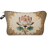 Livel lhood Enamel Lotus Makeup Bag Cute Small Makeup Organizer Bag Travel Toiletry Zipper Pouch Vintage Flowers Cosmetic Bag Gift for Women Girls