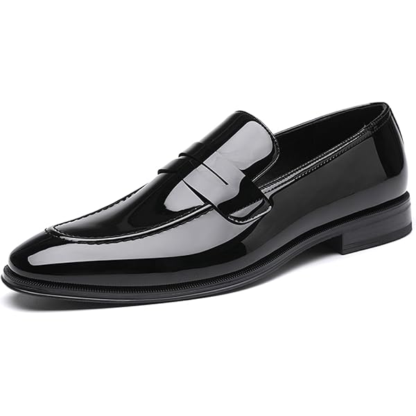 FSJ Black Men\'s Square Toe Slip-On Loafers Patent Leather Strap Across Shoes a81ec9291d84a10a4513ecdf0e9b6d  main image 3