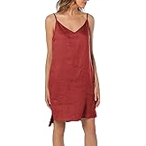 Amazhiyu 100% Linen V Neck Spaghetti Strap Sleeveless Summer Dresses with Slit