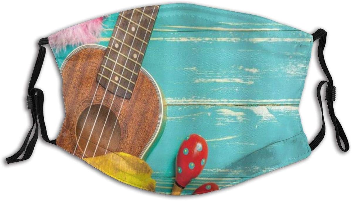 Adult Mask Music Ukulele with Hawaii Style Background Wooden Classical
