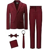 A&J DESIGN Boys 5-Piece Formal Suit Set with Jacket, Dress Pants, Tie, Bowtie and Pocket Square