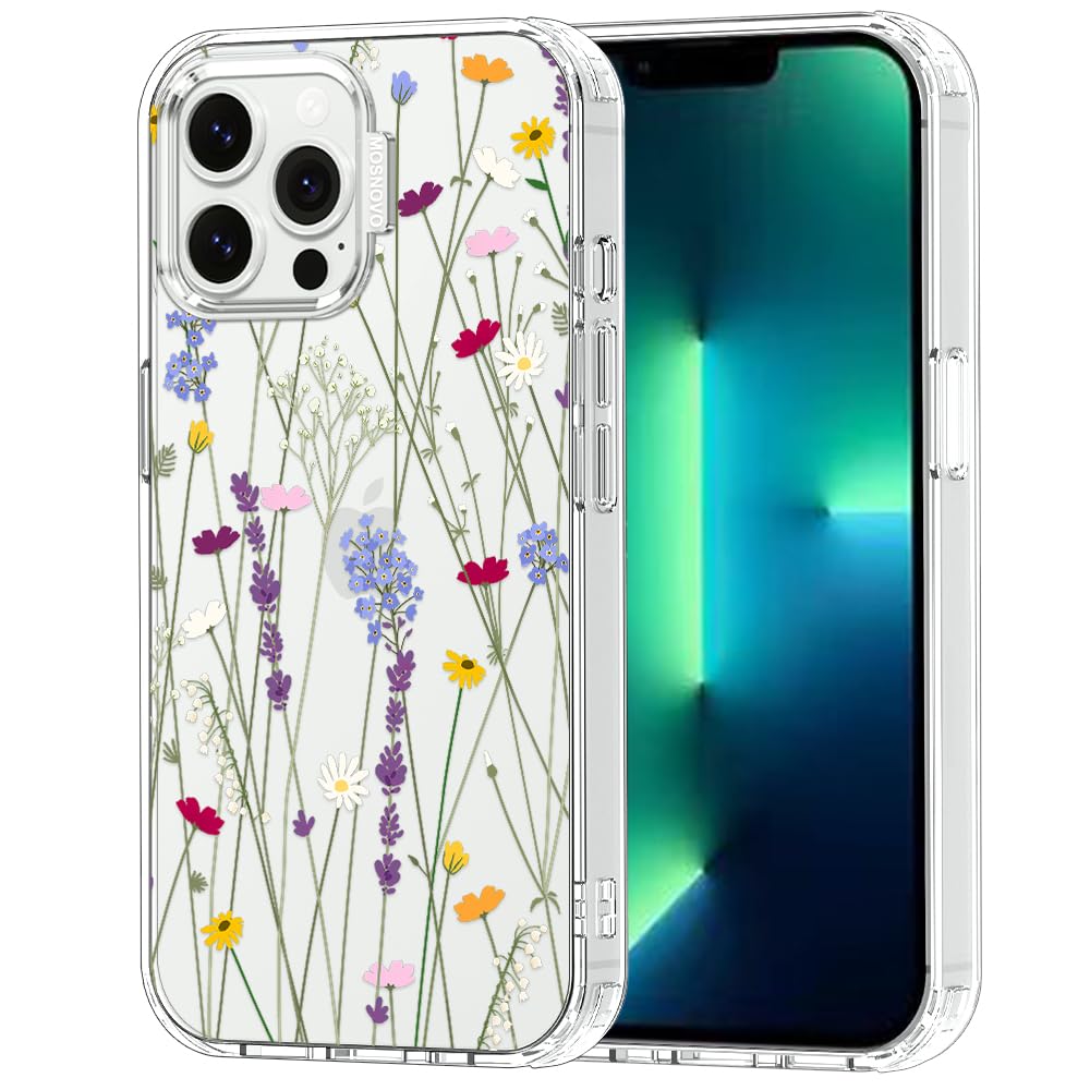 MOSNOVO Case for iPhone 13 Pro Max, [Buffertech 6.6ft Military-Grade Drop Protection] [Anti Peel Off Tech] Clear TPU Bumper Phone Case Cover Design - Floral Garden — image 1