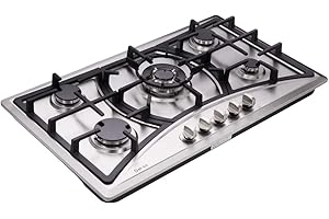 Deli-kit 34 Inch Gas Cooktop Dual Fuel Sealed 5 Burners Stainless Steel Drop-In Gas Cooktop Gas Hob DK258-A07 Gas Cooker