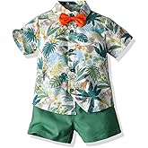 JunNeng Toddler Baby Boy Shorts Sets Hawaiian Outfits,Tropical Floral Short Sleeve Shirt +Elastic Shorts Vacation Clothes