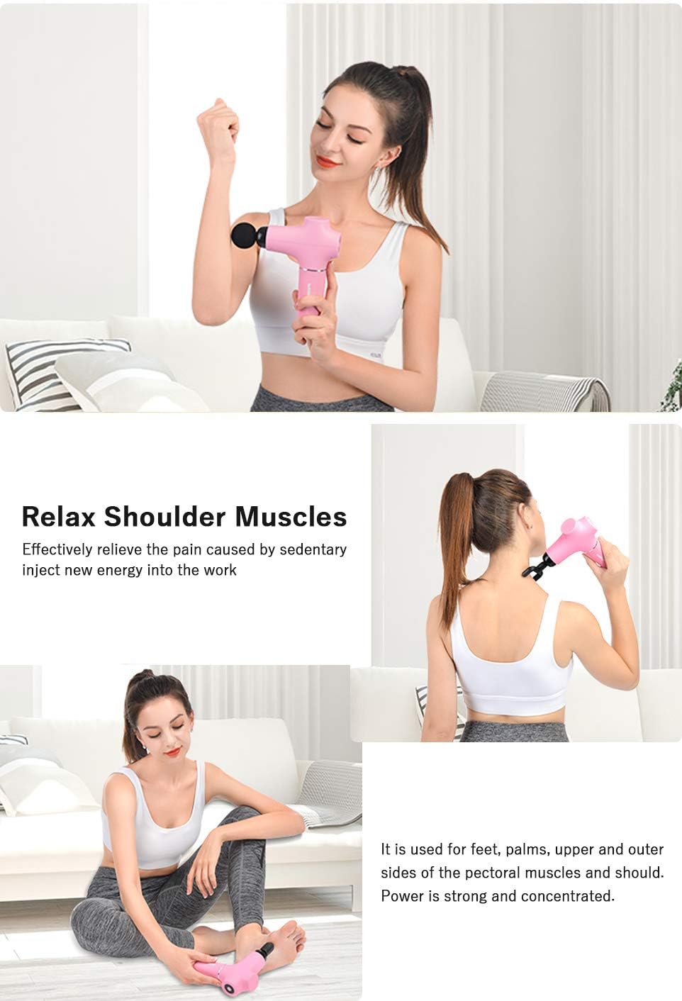 Dexinoe Muscle Massage Gun , Power Cordless Handheld Electric Massager Portable Lightweight (375g), Deep Tissue Percussion Massagers for Full Body Muscle Recovery and Pain Relief Rechargeable (Pink): Health & Personal Care
