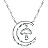 LWXIE Diamond Mushroom Necklace for Women Sterling Silver Mushroom Pendant Necklace 925 Silver Mushroom Necklace for Women 18+2 Inch