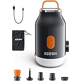 AstroAI Mini Air Pump for Inflatables with 3000mAh Battery Air Mattress Pump with Camping Lantern Electric Air Pump with 5 Nozzles Inflate & Deflate Air Mattress, Vacuum Storage Bags