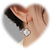 Eviarli Boho Four Leaf Clover Earrings Crystal Clover Earrings Rhinestone Clover Dangle Earrings Flower Huggie Hoop Earrings Jewelry for Women