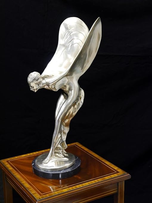 Antike Fundgrube Bronze Figur Frau mit Flügeln Bronze Silber-farbig auf Marmorsockel (2292)